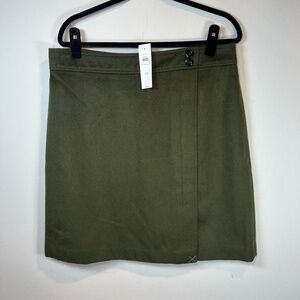 Ann Taylor Wool Blend Mini Skirt Olive Green Zip Lined Career NEW Womens Size 14